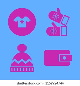 clothes vector icons set. with t shirt star, purse, winter hat and mittens in set