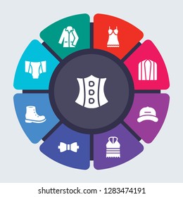 clothes vector template for infographics. Business concept with 9 options, steps, parts, segments. Banner infographic cycling diagram, round chart, Corset, Coat, Chemise, Cardigan, Cap icons