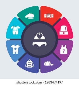 clothes vector template for infographics. Business concept with 9 options, steps, parts, segments. Banner infographic cycling diagram, round chart, Bikini, Beret, Belt, Beanie icons