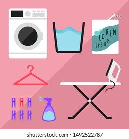 Clothes Washing Machine And Detergent  And Hanger And Clothespin And Ironing Board And Spray Starch