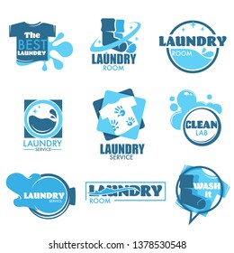 Clothes and washing machine drum laundry service isolated icon vector cleaning laundromat T-shirt and socks emblem or logo bubbles and foam household chore or housekeeping hygiene maintenance