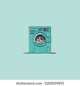 lavadora de ropa con vector de burbuja de logotipo
