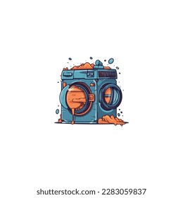 lavadora de ropa con vector de burbuja de logotipo