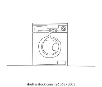 Ilustración de dibujo de contorno de lavadora de ropa. un dibujo de línea continua de lavadora.
