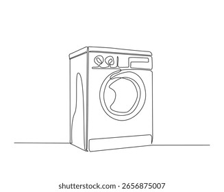 Ilustración de dibujo de contorno de lavadora de ropa. un dibujo de línea continua de lavadora.