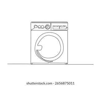 Ilustración de dibujo de contorno de lavadora de ropa. un dibujo de línea continua de lavadora.