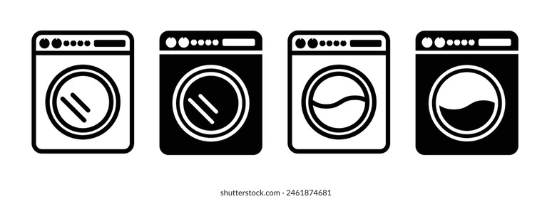 Clothes washing machine vector icon sheet. laundry washer sign. home appliance electric wash machine vector symbol on white background