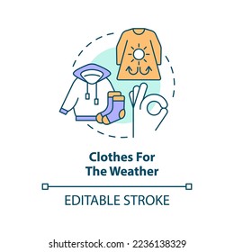 Clothes for weather concept icon. Work outdoors. Minimizing workplace accidents tip abstract idea thin line illustration. Isolated outline drawing. Editable stroke. Arial, Myriad Pro-Bold fonts used