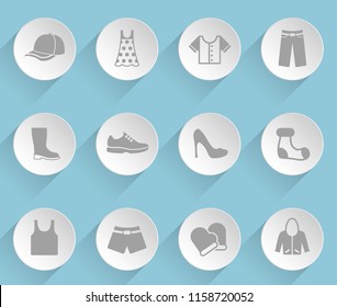clothes web icons on light paper circles