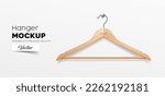 Clothes wooden hangers realistic, mockup template design isolated on white background, EPS10 Vector illustration.
