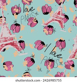 clothes, wrapping paper. flowers, cute vector pattern.
