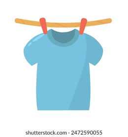 Clothesline flat icon vector illustration, tshirt hanging on clothes line, laundry service concept, drying clean clothes on a rope