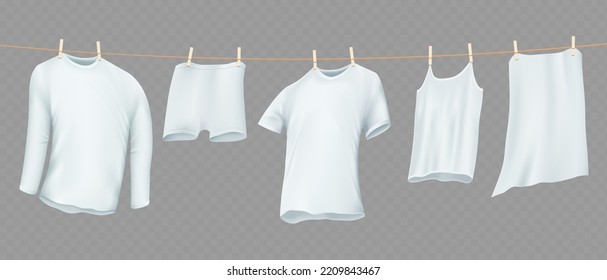 Clothesline with washed clothes. Template isolated on transparent background. vector illustration