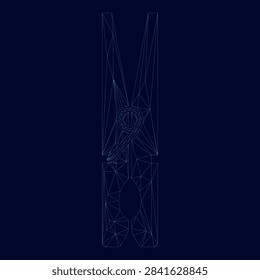 Clothespeg low poly triangulation triangulated polygonal electric cyan blue vibrant aqua neon color vector illustration image outline contour line style