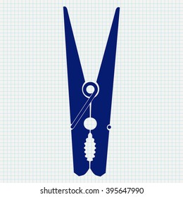 Clothespin. Blue icon on notebook sheet background. Vector illustration
