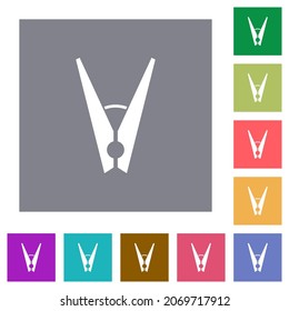 Clothespin flat icons on simple color square backgrounds