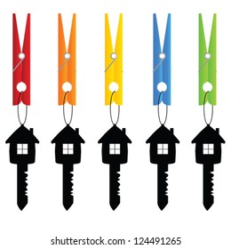clothespin holding key home vector art illustration