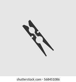 Clothespin icon flat. Black pictogram on grey background. Vector illustration symbol