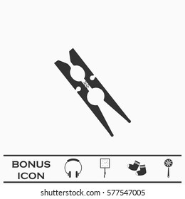 Clothespin icon flat. Black pictogram on white background. Vector illustration symbol and bonus button
