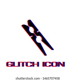 Clothespin icon flat. Simple pictogram - Glitch effect. Vector illustration symbol