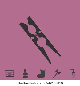 Clothespin icon flat. Simple vector grey pictogram and bonus symbol
