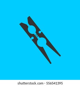 Clothespin icon flat. Simple vector black pictogram on blue background