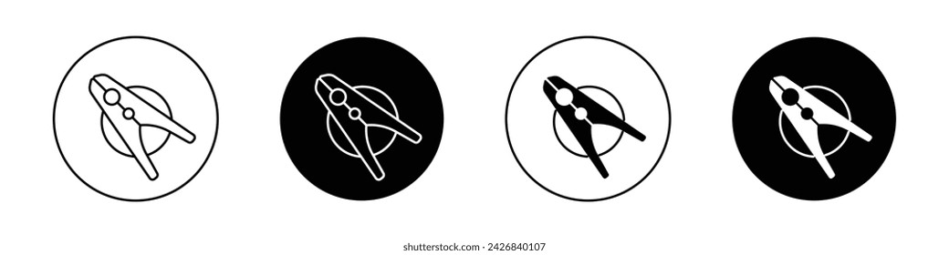 Clothespin Icon Set. Clothes Dry Clamp Vector Symbol in a Black Filled and Outlined Style. Hanging Efficiency Sign.
