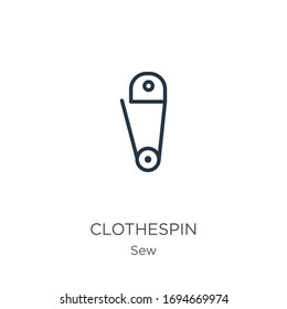Clothespin icon. Thin linear clothespin outline icon isolated on white background from sew collection. Line vector sign, symbol for web and mobile