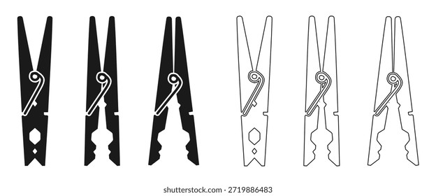 Ilustración vectorial de icono de pinza de ropa aislada sobre fondo blanco.