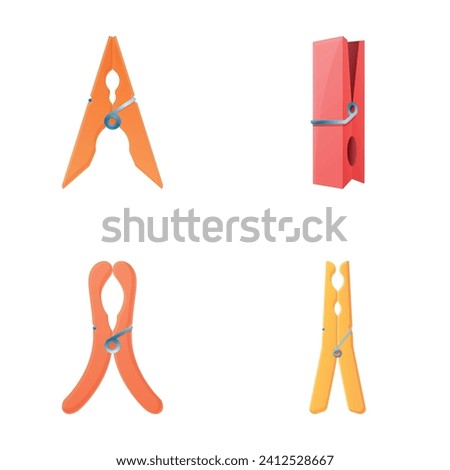 Clothespin icons set cartoon vector. Colored clothes peg collection. Clothes fastening clip