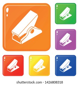 Clothespin icons set collection vector 6 color isolated on white background