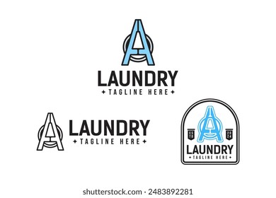 Clothespin Letter A set logo design. letter A in clothespin icon logo. Letter A laundry clothing logotype. Letter A logo for laundry, clean wash, clean care business