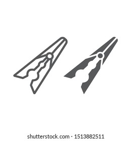 Clothespin Line And Glyph Icon, Laundry And Clamp, Clothes Pin Sign, Vector Graphics, A Linear Pattern On A White Background, Eps 10.