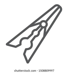 Clothespin Line Icon, Laundry And Clamp, Clothes Pin Sign, Vector Graphics, A Linear Pattern On A White Background, Eps 10.