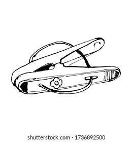 clothespin linear black and white isolated sketch