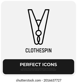 Clothespin thin line icon. Laundry service. Modern vector illustration.