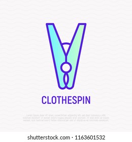 Clothespin thin line icon. Modern vector illustration, symbol of laundry.