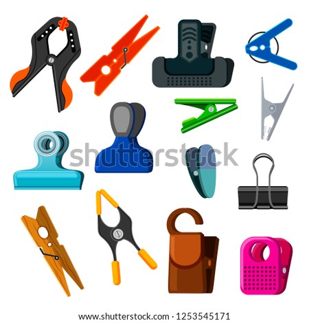 Clothespin vector clothespeg and office clamp clip holding tool pin for laundry illustration set of clothes-peg or wooden clothes-pin laundry isolated on white background