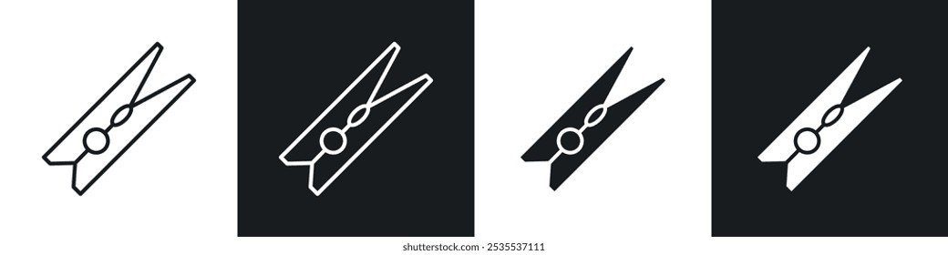 Conjunto de iconos de Vector de pinzas de ropa en blanco y negro. Ilustración EPS 10