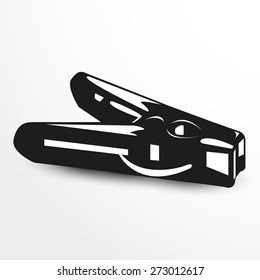 Clothespin. Vector illustration. Black and white view.