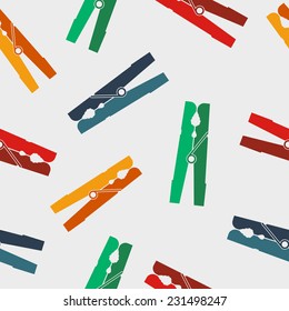 Clothespins in different colors seamless pattern in flat style