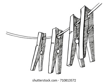 clothespins hang on the rope. vector illustration hand drawing