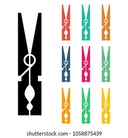 Clothespins, icons set, colorful isolated on white background, vector illustration.