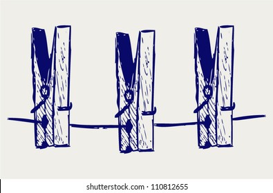 Clothespins on rope. Doodle style