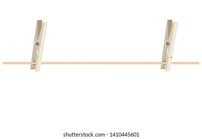 Clothespins on a rope isolated