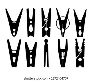 Clothespins silhouette. Clothespins icon on white background. Vector isolated clothespin icon.