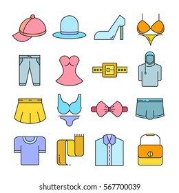 clothing and accessories icons color style