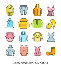 clothing and accessories icons color style