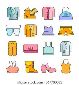 clothing and accessories icons color style