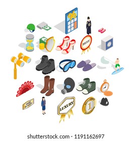 Clothing accessories icons set. Isometric set of 25 clothing accessories vector icons for web isolated on white background